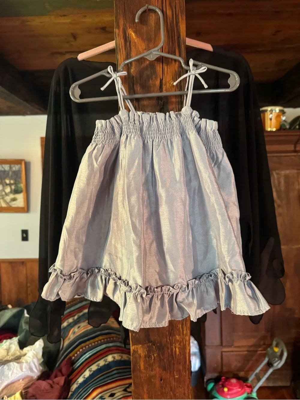 Baby Gap Girls Shimmery silver Ruffle babydoll dress w/ diaper cover